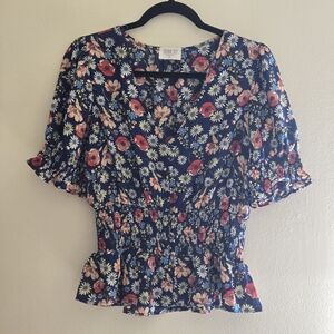 Sienna Sky Blue Floral Puff Sleeve Blouse